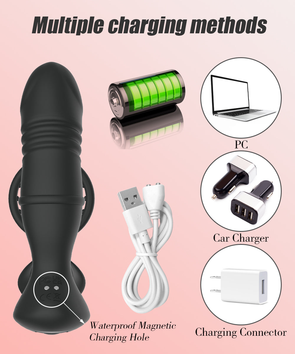 App Controlled Vibrating & Thrusting Butt Plug With Cock Ring - A4